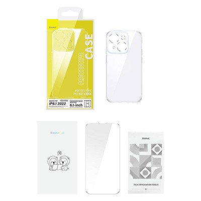 Baseus SuperCeramic iPhone 14 Átlátszó üvegtok + üvegfólia + tisztítókészlet