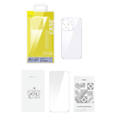 Baseus SuperCeramic iPhone 14 Plus átlátszó üvegtok, edzett üvegfólia + tisztítókészlet