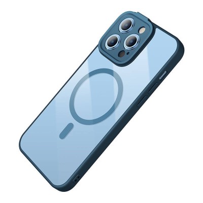 Baseus Frame iPhone 14 Pro átlátszó mágneses tok + edzett üveg készlet (kék)
