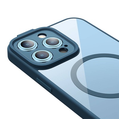 Baseus Frame iPhone 14 Pro átlátszó mágneses tok + edzett üveg készlet (kék)