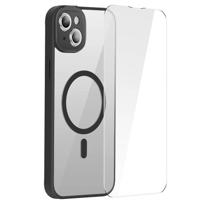 Baseus Frame iPhone 14 Plus Átlátszó mágneses telefontok + üvegfólia (fekete)