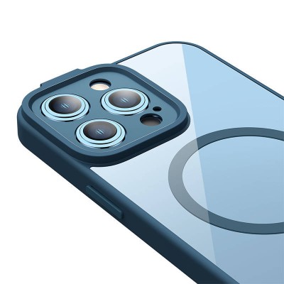 Baseus Frame iPhone 14 Pro Max Átlatszó mágneses telefontok + üvegfólia (kék)