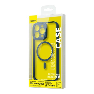 Baseus Frame iPhone 14 Pro Max Átlatszó mágneses telefontok + üvegfólia (kék)