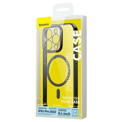 Baseus Glitter iPhone 14 Pro Átlátszó mágneses telefontok + üvegfólia (fekete)