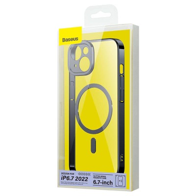 Baseus Glitter iPhone 14 Plus átlátszó mágneses telefontok + üvegfólia (fekete)