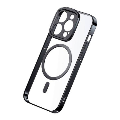 Baseus Glitter mágneses telefontok iPhone 14 Pro Max-hoz (fekete) + edzett üveg + tisztító készlet