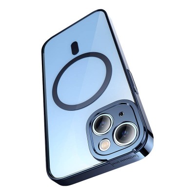 Baseus Glitter iPhone 14 Plus átlátszó mágneses telefontok + üvegfólia (kék)