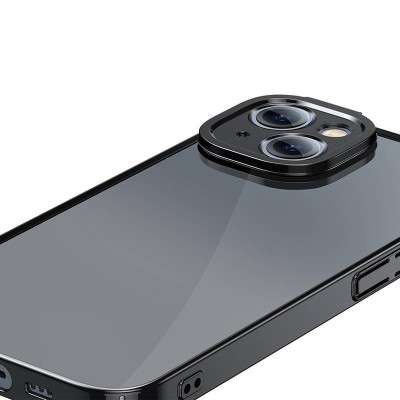 Baseus Glitter iPhone 14 Plus Átlátszó tok + edzett üvegfólia (fekete)