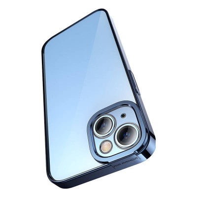 Baseus Glitter iPhone 14 Átlátszó tok + edzett üvegfólia (kék)