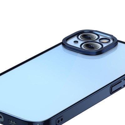 Baseus Glitter iPhone 14 Plus Átlátszó tok + edzett üvegfólia (kék)