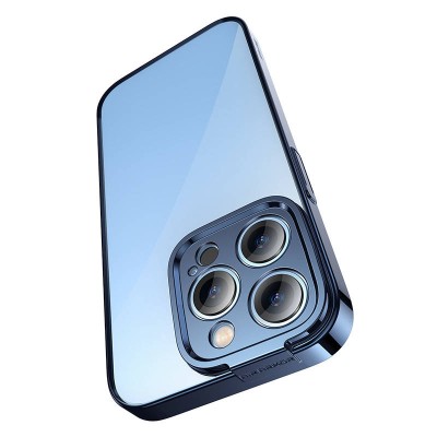 Baseus Glitter iPhone 14 Pro Max Átlátszó tok + edzett üvegfólia (kék)