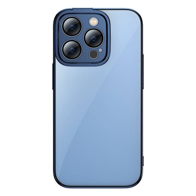 Baseus Glitter iPhone 14 Pro Max Átlátszó tok + edzett üvegfólia (kék)