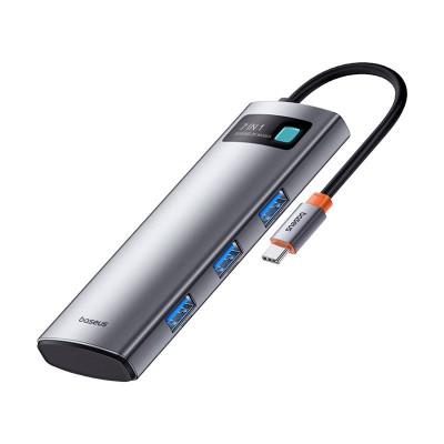 Baseus Gleam Hub 7 az 1-ben, USB-C - HDMI4K 60Hz + 3x USB3.0 + PD + SD/TF (szürke)