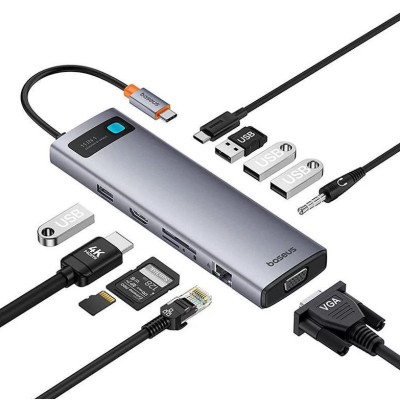 Baseus StarJoy Metal Glam Series Hub 11 az 1-ben USB-C - HDMI +VGA + 3 x USB 3.0 + USB 2.0+USB-C, PD + RJ45 + SD/TF +3,5mm