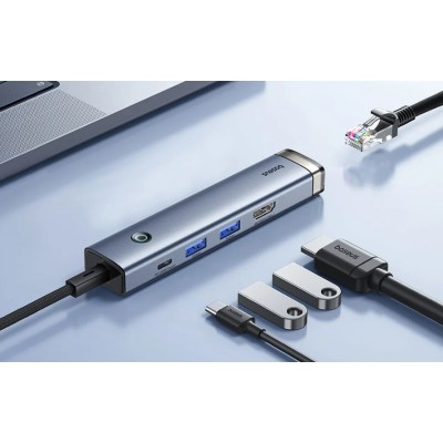 Baseus UltraJoy Series 5-Port HUB AIR, USB-C - HDMI, USB3.0x2, PD, RJ45 (szürke)