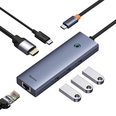Baseus UltraJoy Hub 6 az 1-ben USB-C - HDMI4K@30Hz1+3xUSB 3.0+PD+RJ45 (szürke)