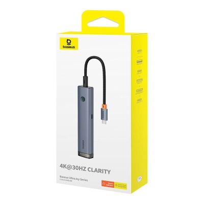 Baseus Ultra Joy Series 6-Port HUB AIR, USB-C - HDMI, USB3.0x2, USB2.0, C3.0, PD, 4K@30Hz (szürke)