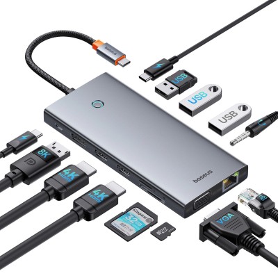 Baseus PortalJoy Hub 13 az 1-ben  USB-C / HDMI+DP+VGA+C+USB+PD+RJ45+SD/TF+3,5 mm (szürke)