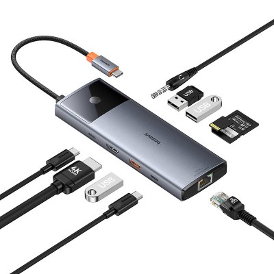 Baseus Metal Gleam II Series,Hub 10 az 1-ben, USB-C - 1xHDMI, USB-A (10Gbps), USB-C, 2xUSB-A, Ethernet RJ45, SD/TF card, mini-jack 3,5mm, USB-C(PD)