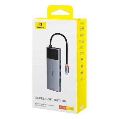 Baseus Metal Gleam II Series,Hub 10 az 1-ben, USB-C - 1xHDMI, USB-A (10Gbps), USB-C, 2xUSB-A, Ethernet RJ45, SD/TF card, mini-jack 3,5mm, USB-C(PD)