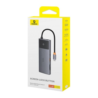 Baseus Adapter Hub 10 az 1-ben USB-C - 2x HDMI, USB-C, 3xUSB-A, RJ45, SD/TF, PD (szürke)