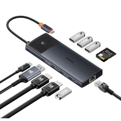 Baseus Metal Gleam Series II USB HUB 11 az 1-ben USB-A/USB-C PD/HDMI/DP/RJ45/SD/TF - fekete