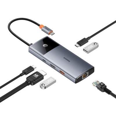 Baseus Metal Gleam Series II USB HUB 6 az 1-ben USB-A/USB-C/USB-C PD/HDMI/RJ45 - fekete