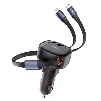 Baseus Enjoyment autós töltő USB-C - USB-C és Lightning kábelekkel, 60W (fekete) 