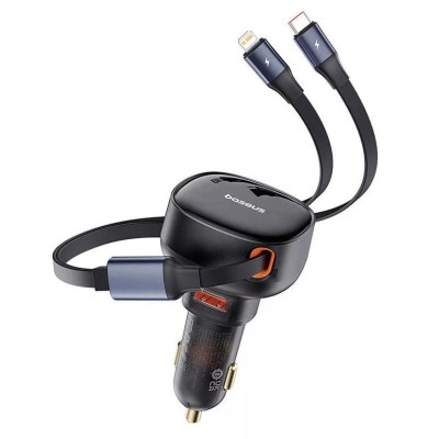 Baseus Enjoyment autós töltő USB - USB-C és Lightning kábelekkel, 60W (fekete) 