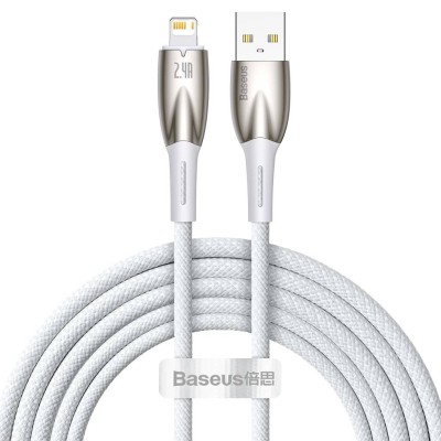 Baseus Glimmer series USB - Lightning töltőkábel, adatkábel, 2.4A, 2m (fehér)