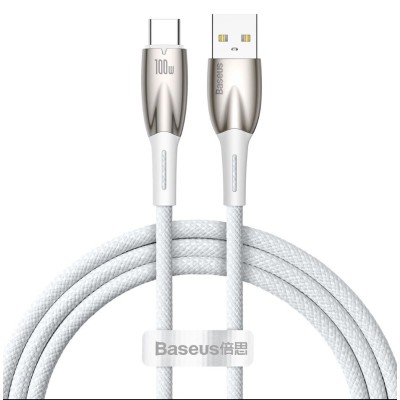 Baseus Glimmer, gyorstöltő kábel, USB-A - USB-C, 100W, 480Mbps, 1m, fehér