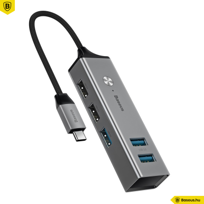 Baseus C-típusú USB 3.0 x3 USB 2.0 x 2 OTG HUB átalakító adapter - Szürke