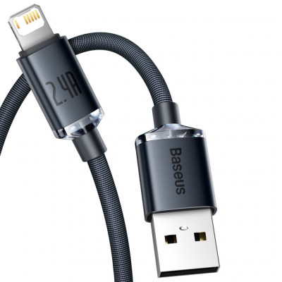 Baseus Crystal Shine USB Lightning gyorstöltő kábel, 2.4A, 1.2m, fekete
