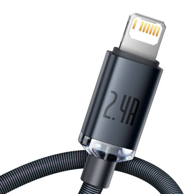 Baseus Crystal Shine USB Lightning gyorstöltő kábel, 2.4A, 1.2m, fekete