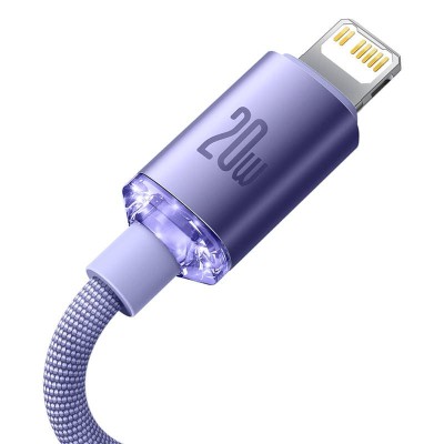 Baseus Crystal Shine USB-C , Lightning kábel, 20W, PD, 1.2m, lila