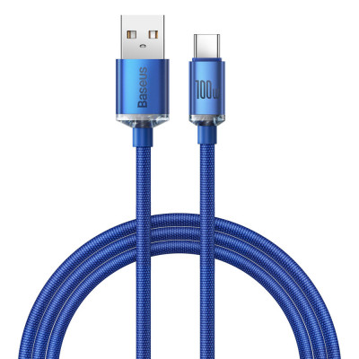 Baseus Crystal Shine USB / USB-C kábel,100W, 1.2m, kék