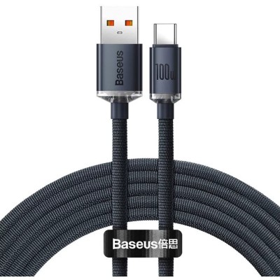 Baseus Crystal Shine USB - USB-C kábel, 100W, 2m, fekete