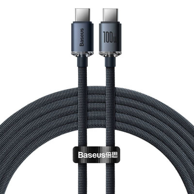 Baseus USB-C-kábel a USB-C Crystal Shine, 100W, 2m, fekete