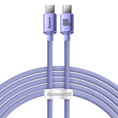 Baseus USB-C-kábel a USB-C Crystal Shine, 100W, 2m, ibolya