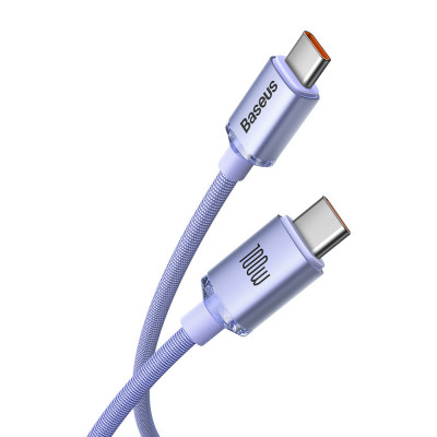 Baseus USB-C-kábel a USB-C Crystal Shine, 100W, 2m, ibolya