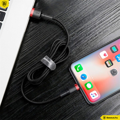 Baseus iPhone Lightning gyors adat, töltőkábel 2,4A - 1m - Piros & Fekete