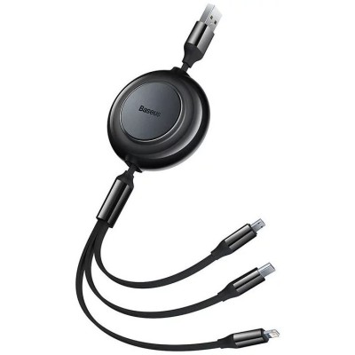 Baseus Bright Mirror 2, USB 3 az 1-ben kábel, mikro USB / Lightning / USB-C, lapos, 3.5 A, 1.1 m (fekete)