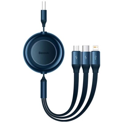 Baseus Bright Mirror 2, USB 3 az 1-ben kábel, mikro USB / Lightning / USB-C, lapos, 3.5 A, 1.1 m (kék)