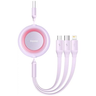 Baseus Bright Mirror 2, USB 3 az 1-ben kábel, mikro USB / Lightning / USB-C, lapos, 3.5 A, 1.1 m (lila)