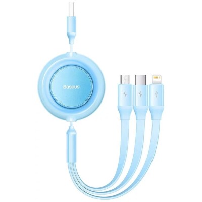 Baseus Bright Mirror 2, USB 3 az 1-ben kábel, mikro USB / Lightning / USB-C, lapos, 3.5 A, 1.1 m, égszínkék