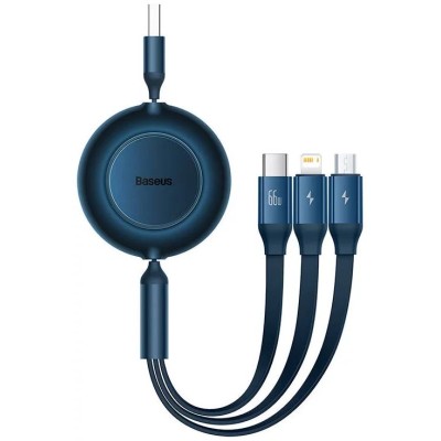 Baseus Bright Mirror 3, USB 3 az 1-ben kábel, mikro USB / Lightning / USB-C, 66W / 2A, 1.1 m (kék)