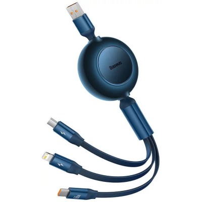 Baseus Bright Mirror 3, USB 3 az 1-ben kábel, mikro USB / Lightning / USB-C, 66W / 2A, 1.1 m (kék)