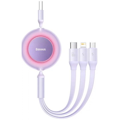 Baseus Bright Mirror 3, USB 3 az 1-ben kábel, mikro USB / Lightning / USB-C, 66W / 2A, 1.1 m (lila)