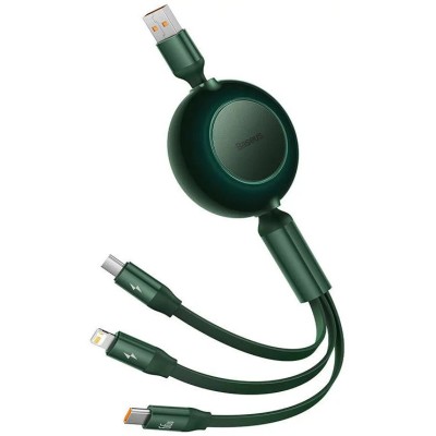 Baseus Bright Mirror 3, USB 3 az 1-ben kábel, mikro USB / Lightning / USB-C, 66W / 2A, 1.1 m (zöld)