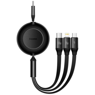 Baseus Bright Mirror 4, USB-C 3 az 1-ben kábel, mikro USB / Lightning / USB-C, 100W / 3.5A, 1.1 m (fekete)